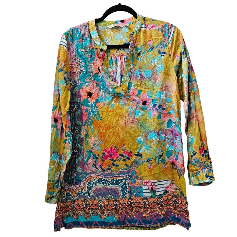 Soft Surroundings Colorful Boho‎ Abstract Floral Print Tunic Modal Lagenlook XS